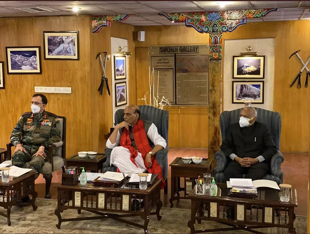 Rajnath Singh interacts with 300 veterans in Leh during his three-day visit to Ladakh