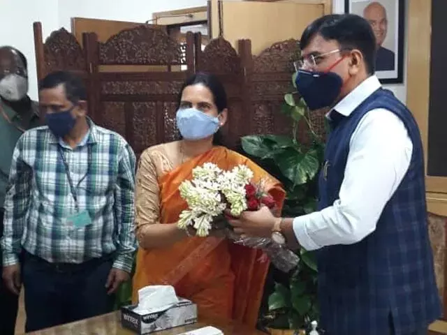 New Health Minister Mansukh Mandaviya arrives to assume office, in New Delhi