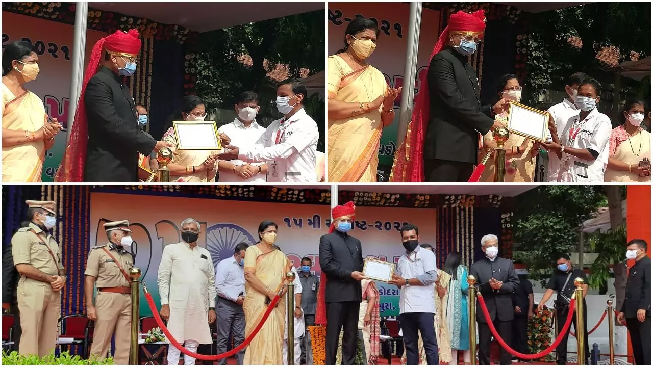 Three employees of 108 felicitated by home minister on Independence Day for their services during corona