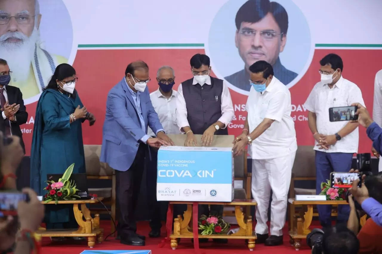 Union Minister of Health and Family Welfare, GoI, launches first commercial batch of COVAXIN manufactured in Ankleshwar, Gujarat