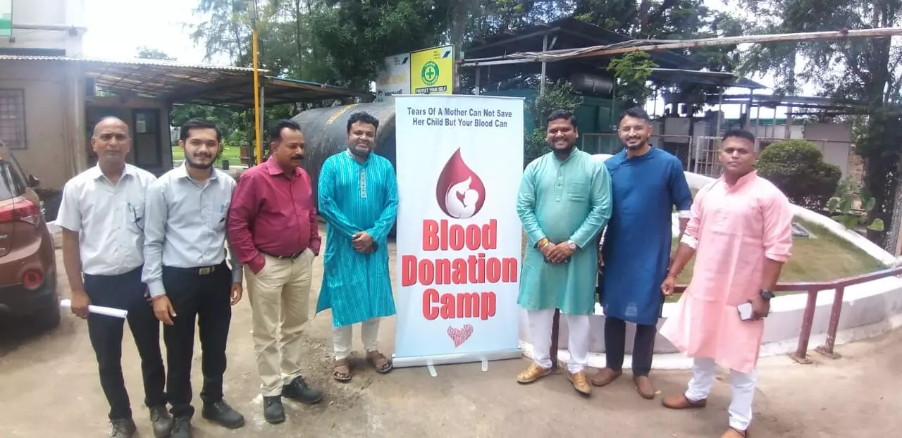 Blood donation camp organised by Indo Amines company at the beginning of Ganesh Mahotsav in company premises