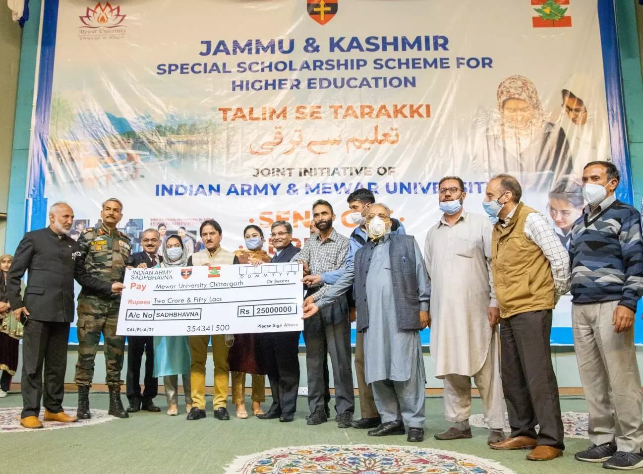 Indian Army felicitates students of J&K to pursue higher education at Mewar university