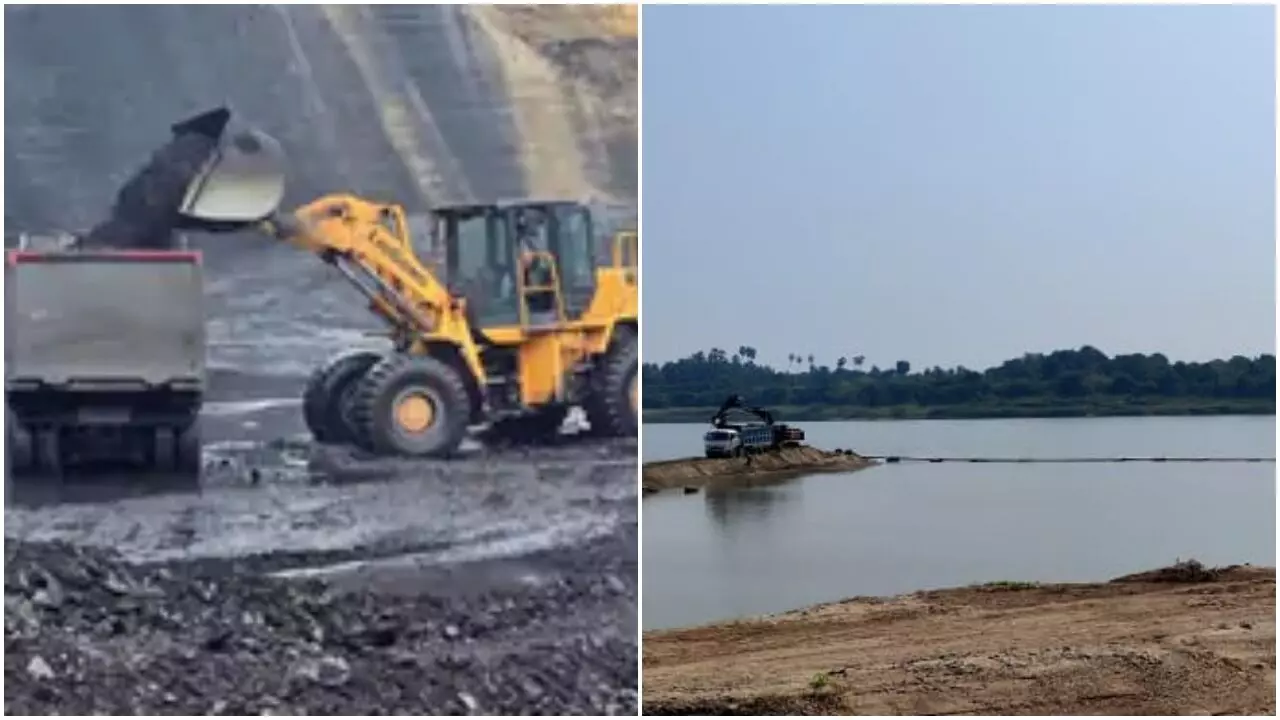 Department of Mines and Minerals caught unauthorized excavation and transportation of plain sand on the banks of Narmada in Sayer