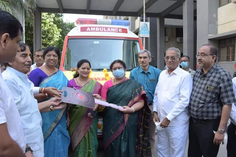 Minister of State for Women and Child Development Manisha Vakil launched ICU on Wheels ambulance at Gotri hospital in Vadodara