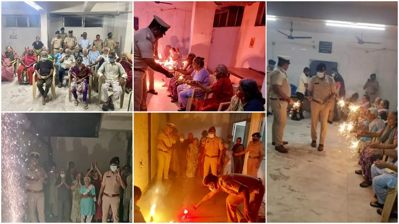 Vadodara police celebrates Diwali with old age people of Warasia old age home