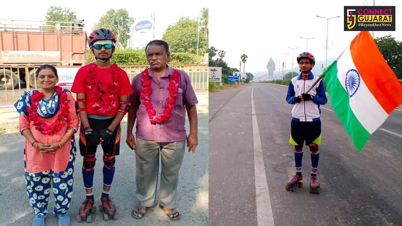 Parul University student Agstya Valland expresses his pride for India by skating 145 Kms from Kamarsad to the Statue of Unity