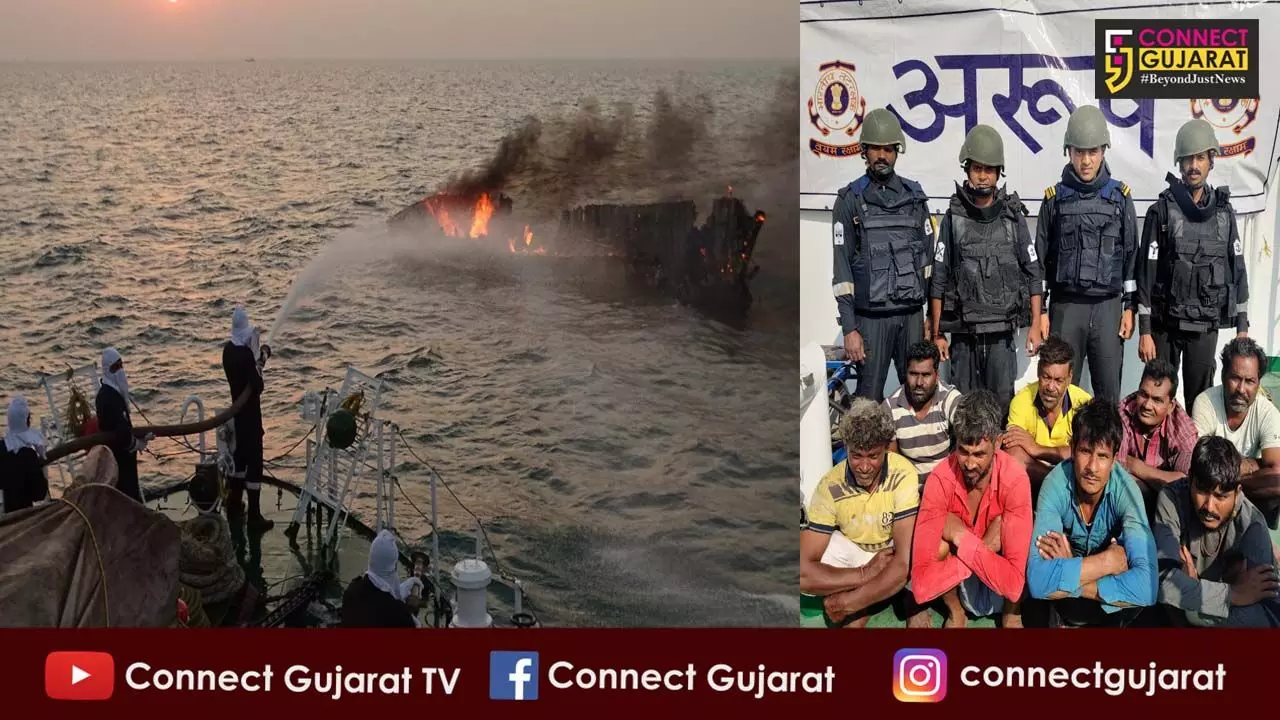 Indian Coast Guard rescues fishermen from burning boat