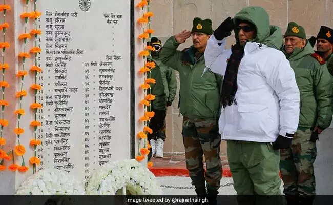 Rajnath Singh inaugurates a renovated war memorial in Rezang La, Ladakh