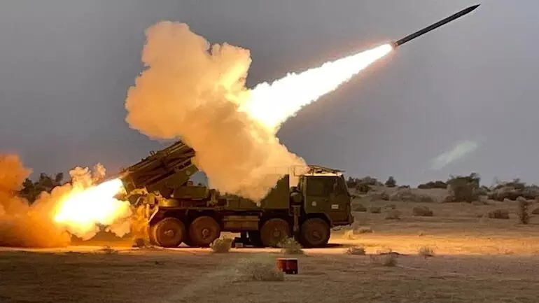 In Pokhran, an upgraded Pinaka rocket system with a longer range was successfully tested