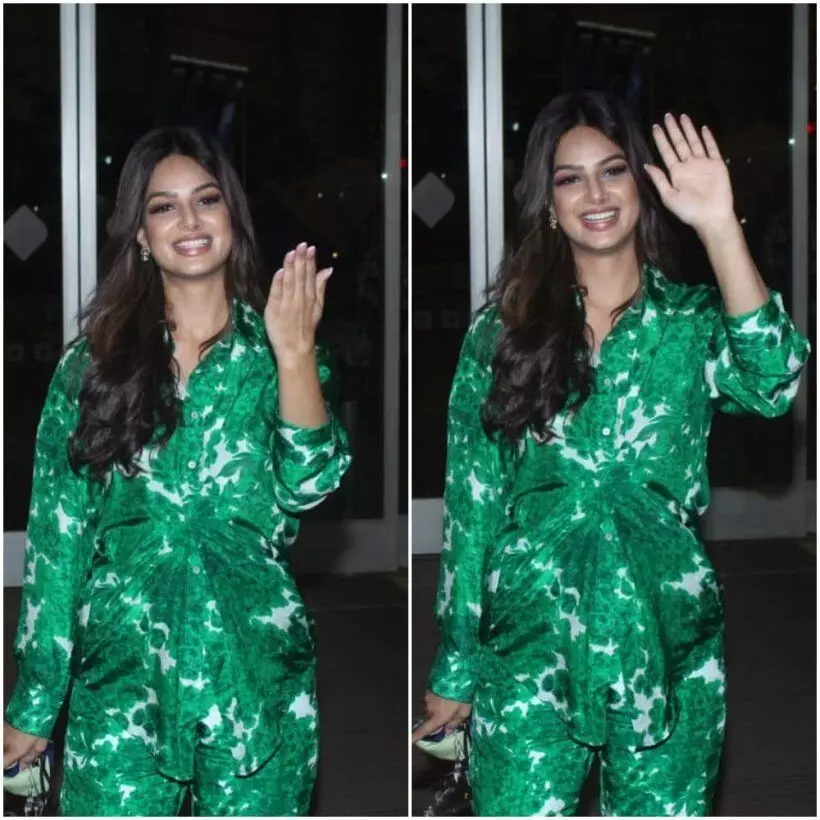 Harnaaz Sandhu, Miss Universe, wins the airport fashion game in a patterned blouse-pants, costs Rs 18K