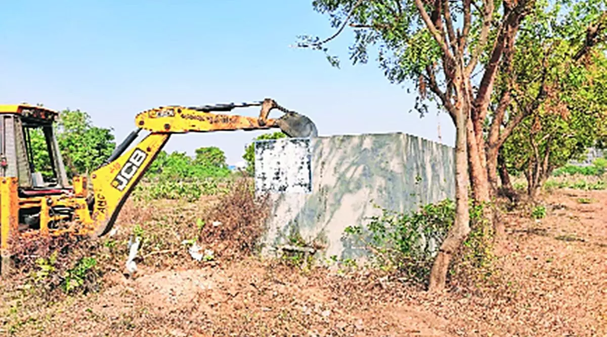 In an anti-encroachment drive of Ahmedabad, a newly constructed structure was demolished