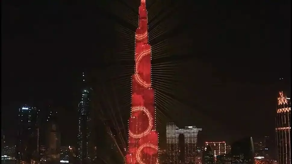 The Burj Khalifa in Dubai lights up in celebration of the Chinese New Year in 2022