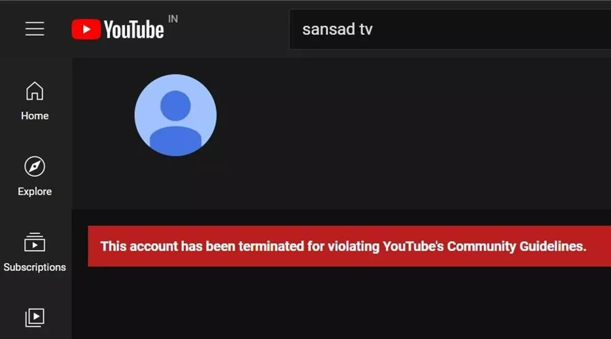 Sansad TVs YouTube account has been suspended, with the broadcaster claiming its hacked by scammers