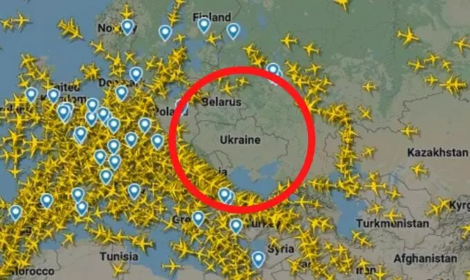 Spatial effects of war, planes disappear from skies over Russia and Ukraine