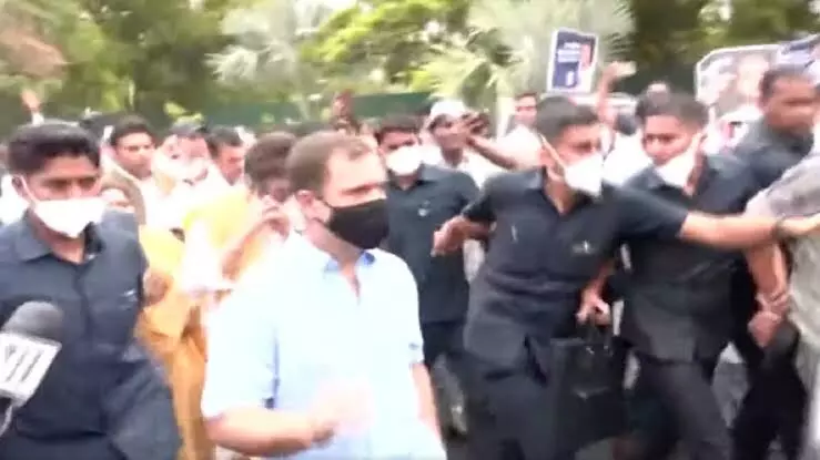 Rahul Gandhi, accompanied by Congress workers, arrives at ED office in Delhi