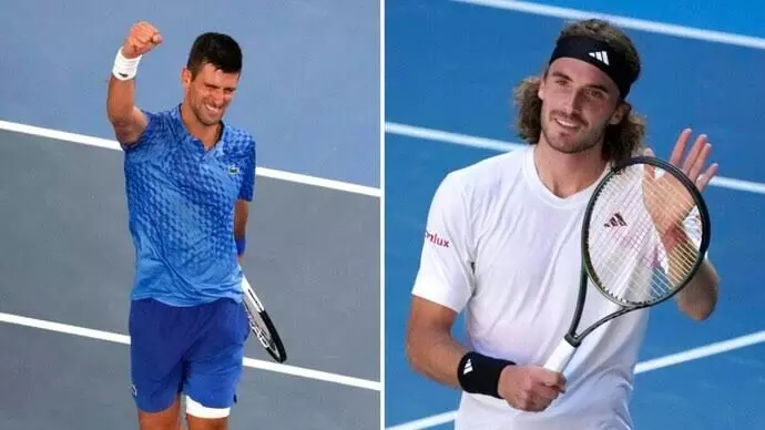 Mens Singles final of Australian Open Tennis being played between Novak Djokovic and Stefanos Tsitsipas in Melbourne