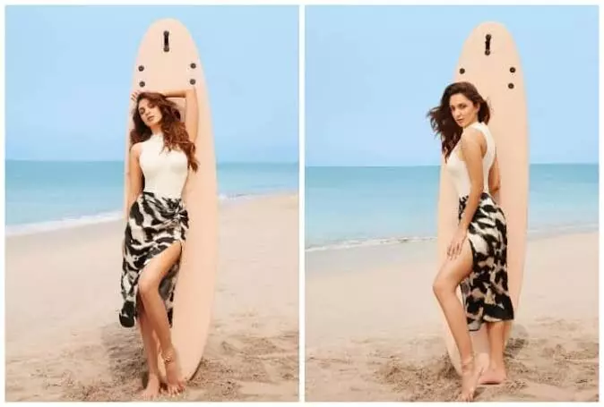Kiara Advani rocks the beach look with a surfboard