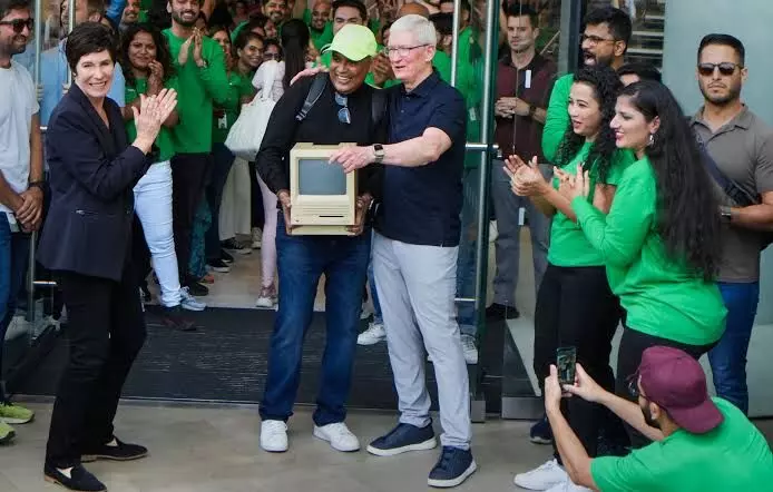 Mumbai store launch: Apple fans greet CEO Tim Cook with vintage devices