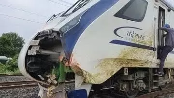 Vande Bharat Express hits cattle, cow falls on man peeing on tracks, both dead
