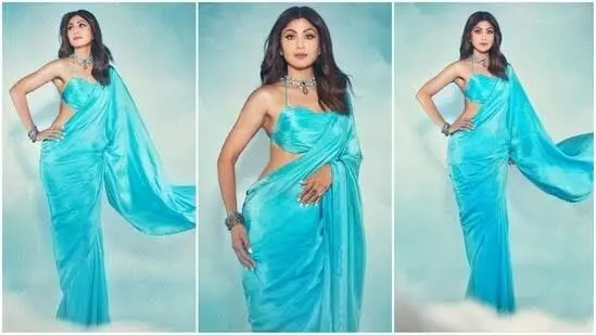 Shilpa Shettys enthralling blue saree look is a gorgeous combination  of colour and craftsmanship