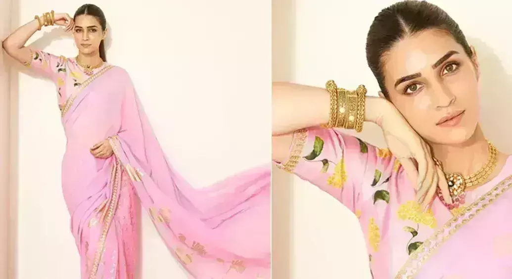 Kriti Sanons Rs 18K Masaba Gupta saree with a floral blouse is a fresh take on festive fashion