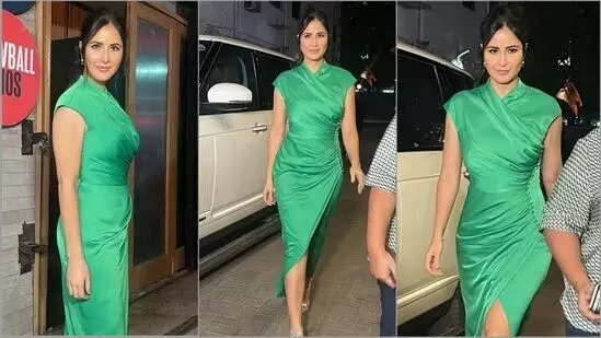 Katrina Kaif wows fans with her effortlessly stylish look in a stunning green wrap dress