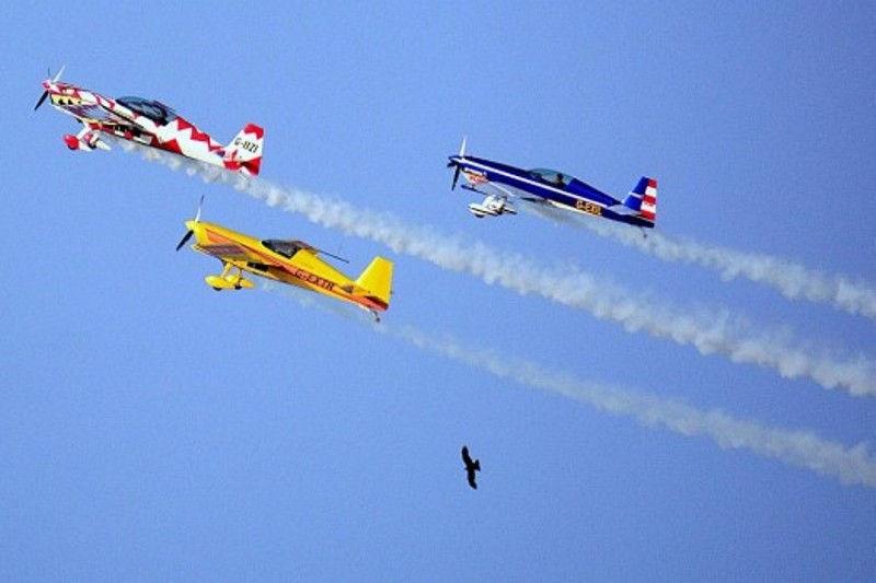 People enjoyed the spectacular tricks of air show in Ahmedabad.