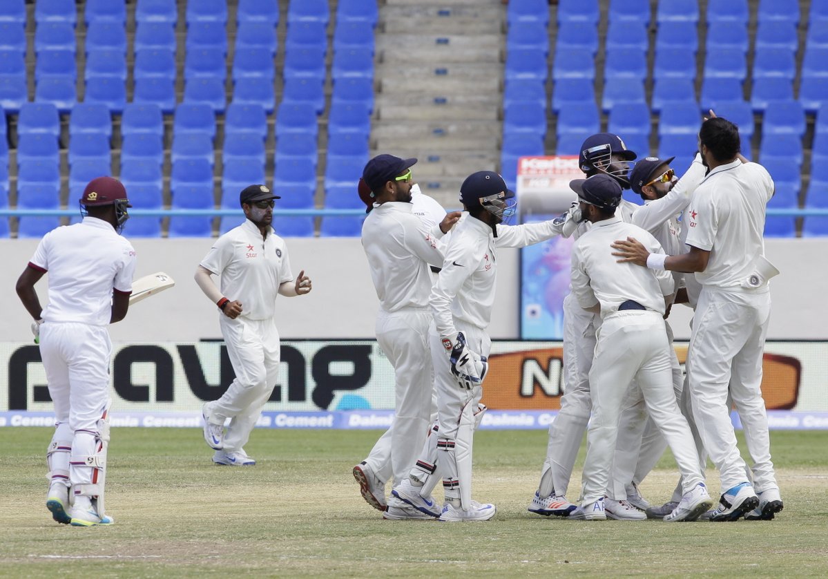 2nd Test Day 1 : India bowl out WI for 196, reach 126/1
