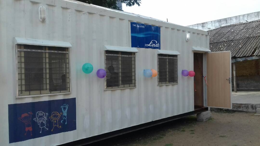 Solar powered container classroom in Vadodara