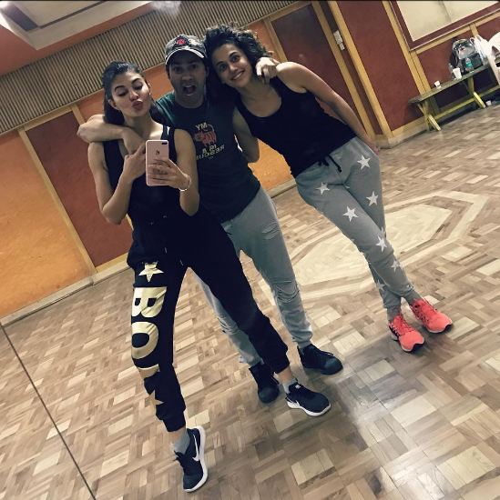 Jacqueline, Varun and Tapsi practice for ‘Judwaa 2’ song