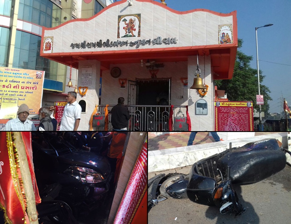Car crashed into Hanuman temple after driver lost control of steering