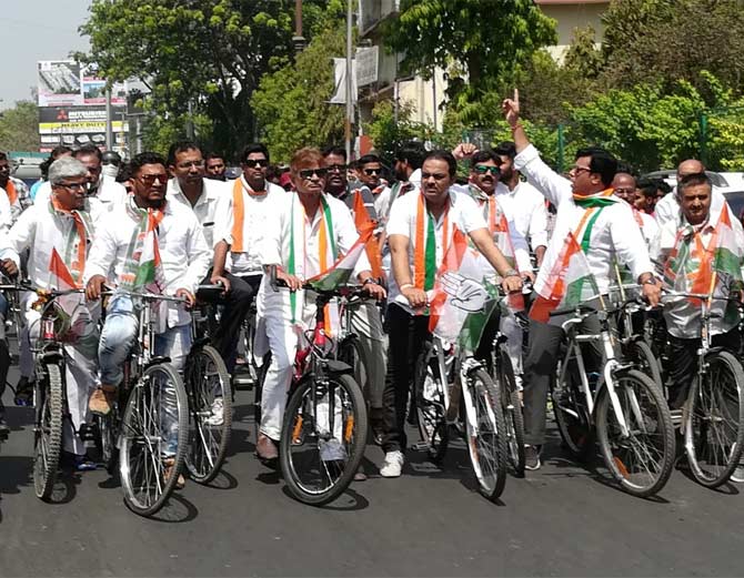Congress took out a cycle rally protest against the rising prices of petrol and diesel