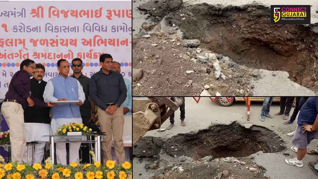 7 foot pit on the newly inagurated overbridge in Vadodara