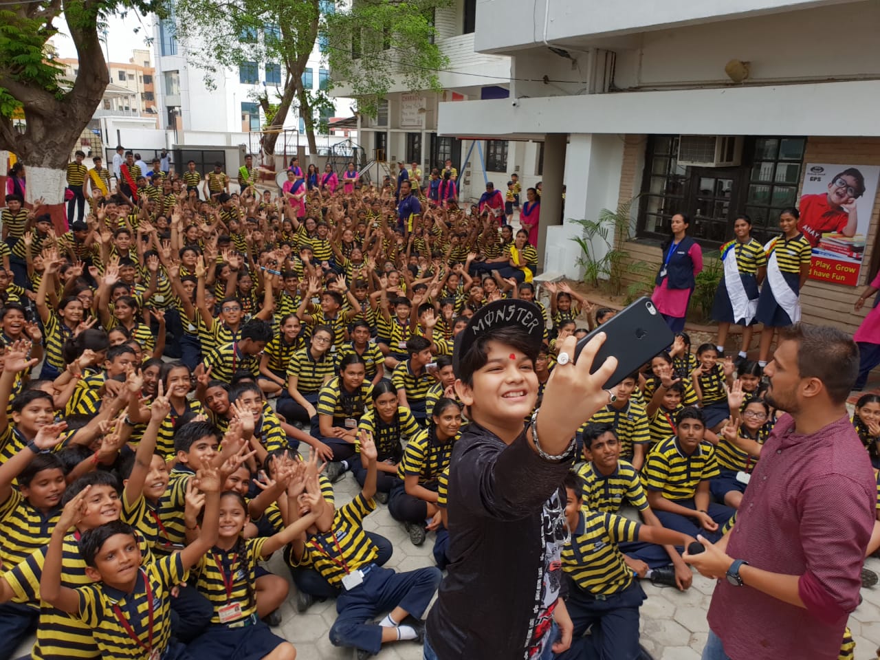Back Bencher child artist Krish Chauhan interact with his school mates in Vadodara