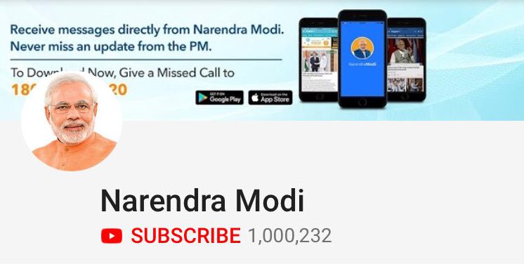PM Modis YouTube channel crosses 1 million mark