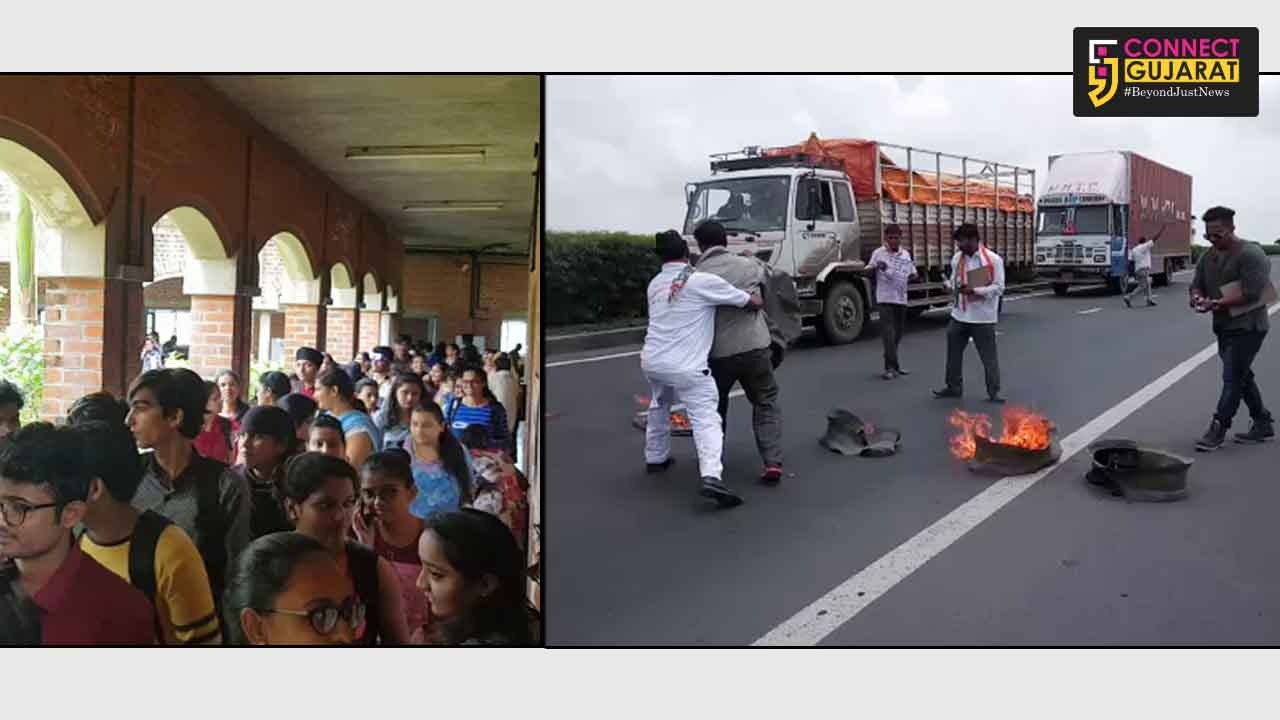 Congress and NSUI burn tyres in protest at various places in Vadodara