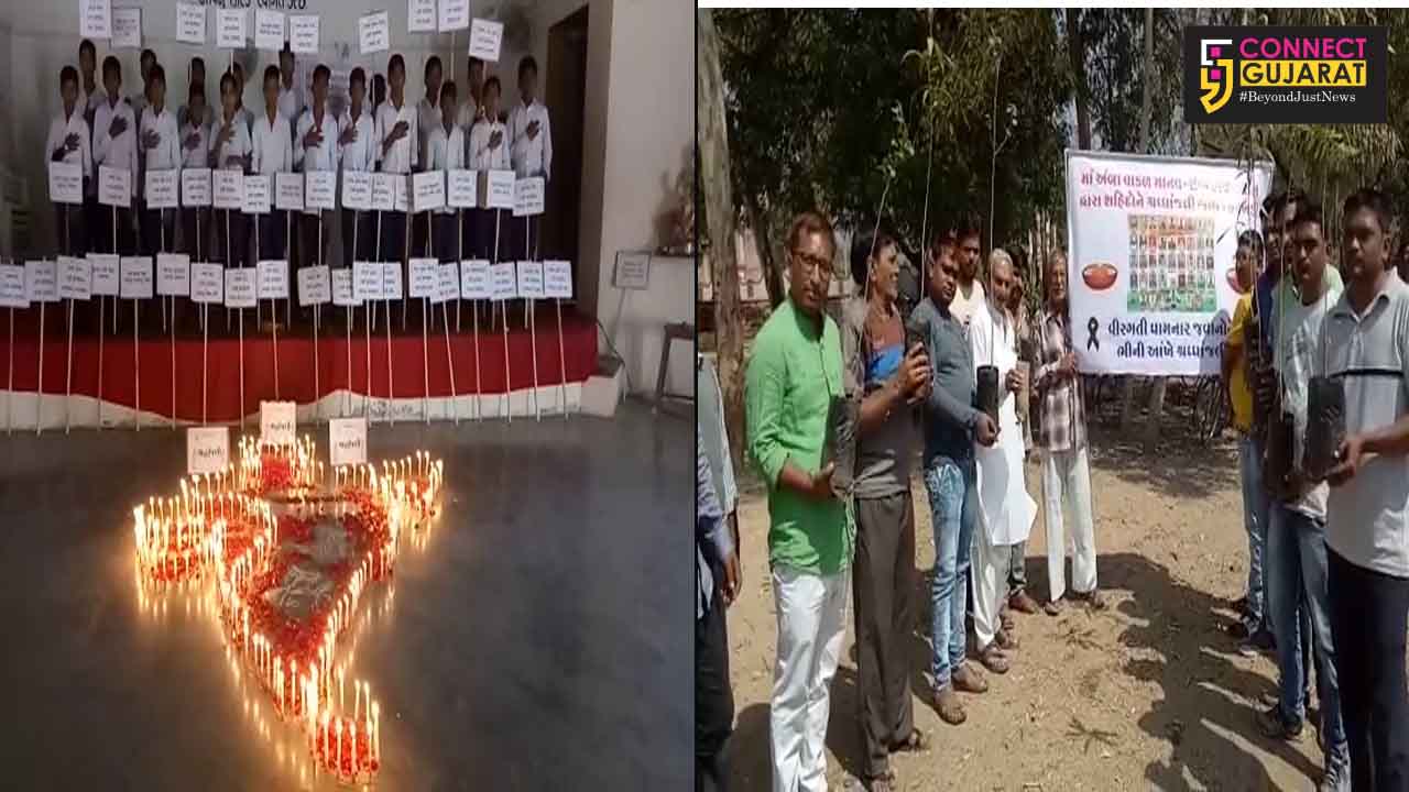 Unique tribute to the CRPF martyrs of Pulwama by students of Karakhdi High school in Padra
