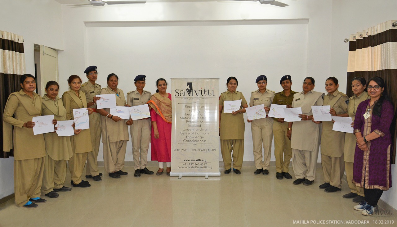 SahityaMitra Shreya Sanghvi Shah shared a story by Swati Medh with the women staff-members of Mahila Police Station