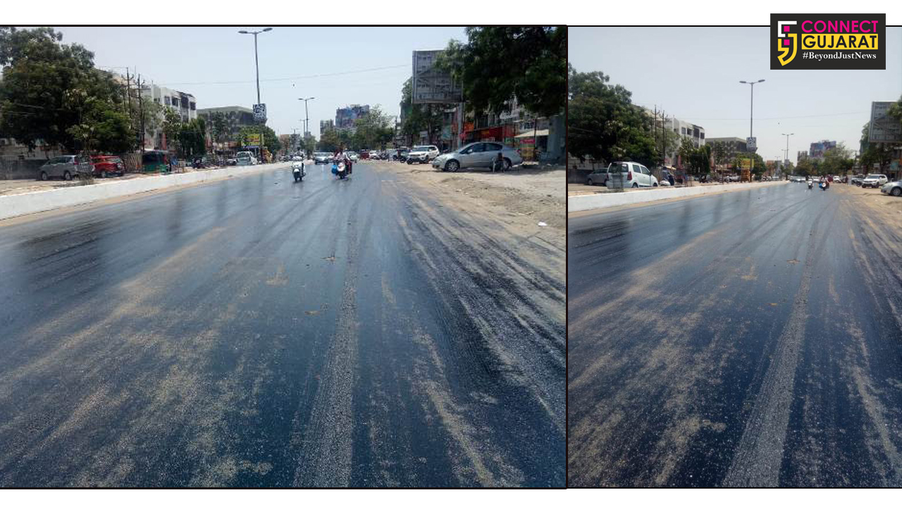 Road melts down due to severe heat in Vadodara