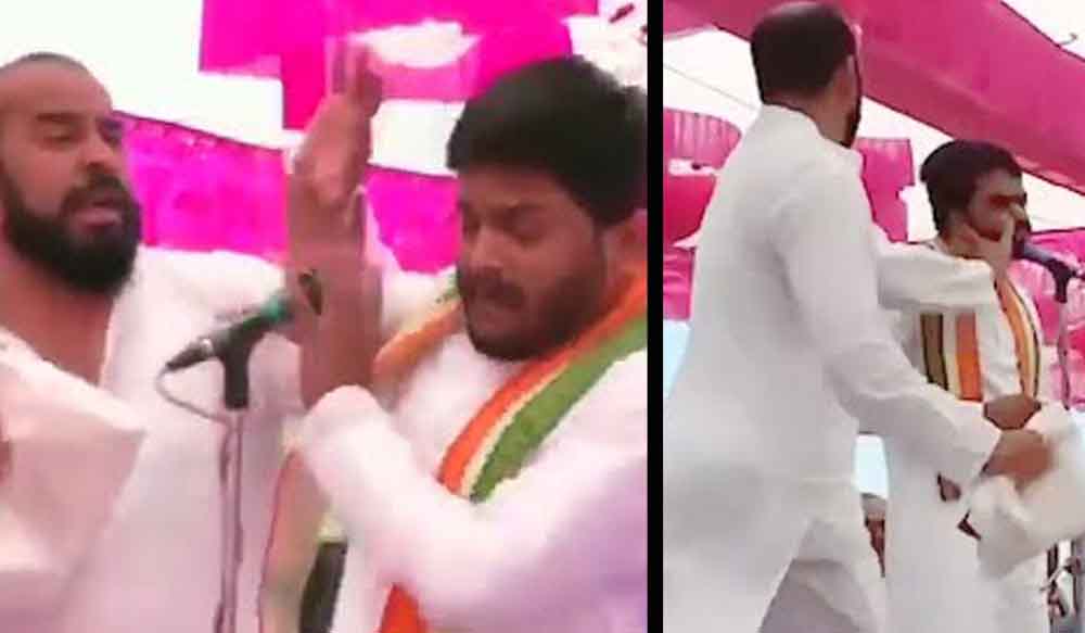 Hindi speaking person slapped Congress star campaigner Hardik Patel on stage at Surendranagar