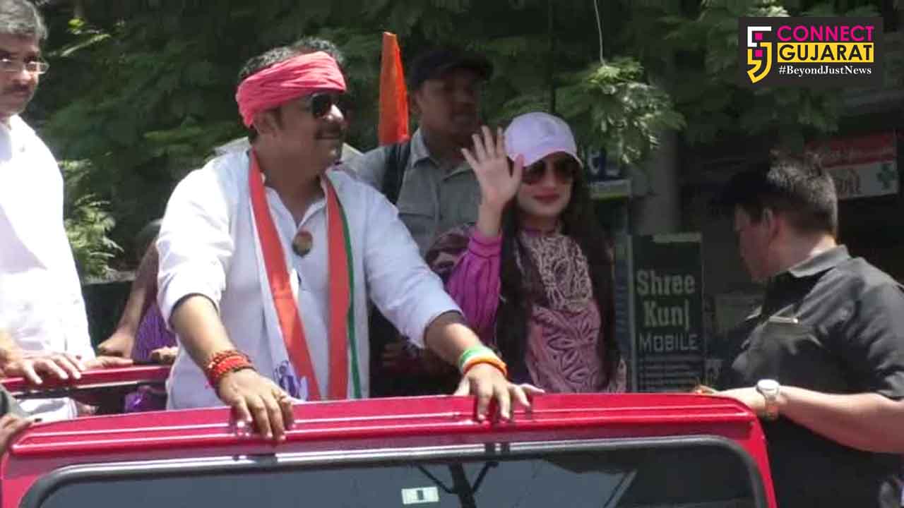 Amisha Patel in Vadodara for Congress campaigning