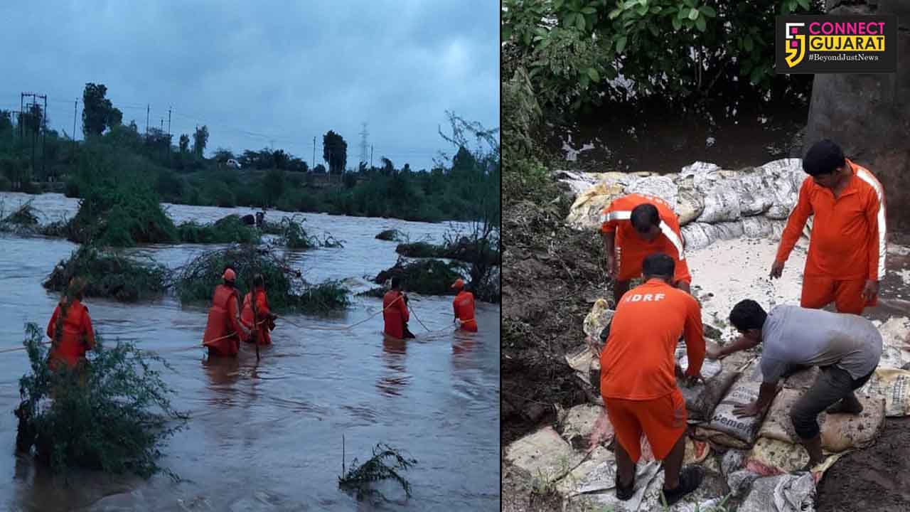 Rescue of Snake bite Victim his family trapped in a river in flood affected village in Gujarat