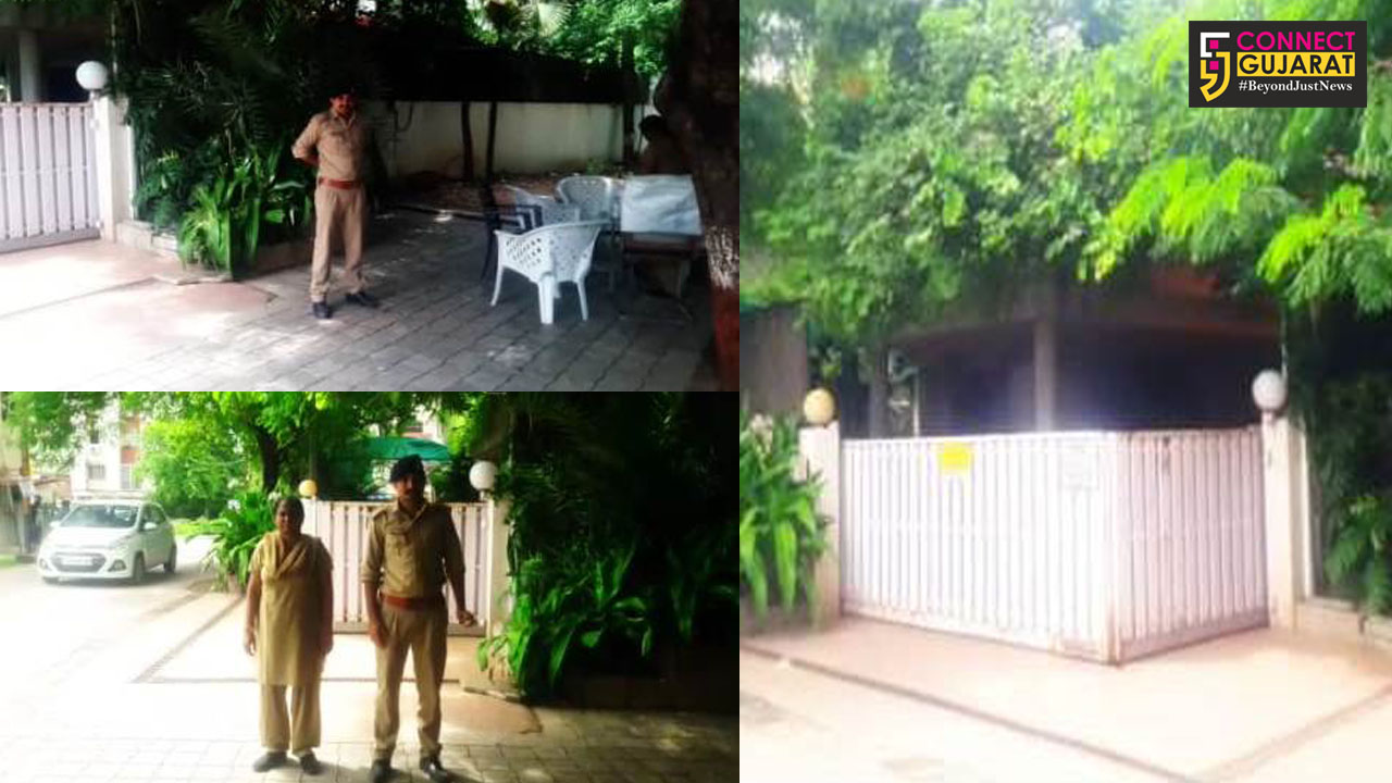 Police protection at the bungalow of industrialist Geeta Goradia