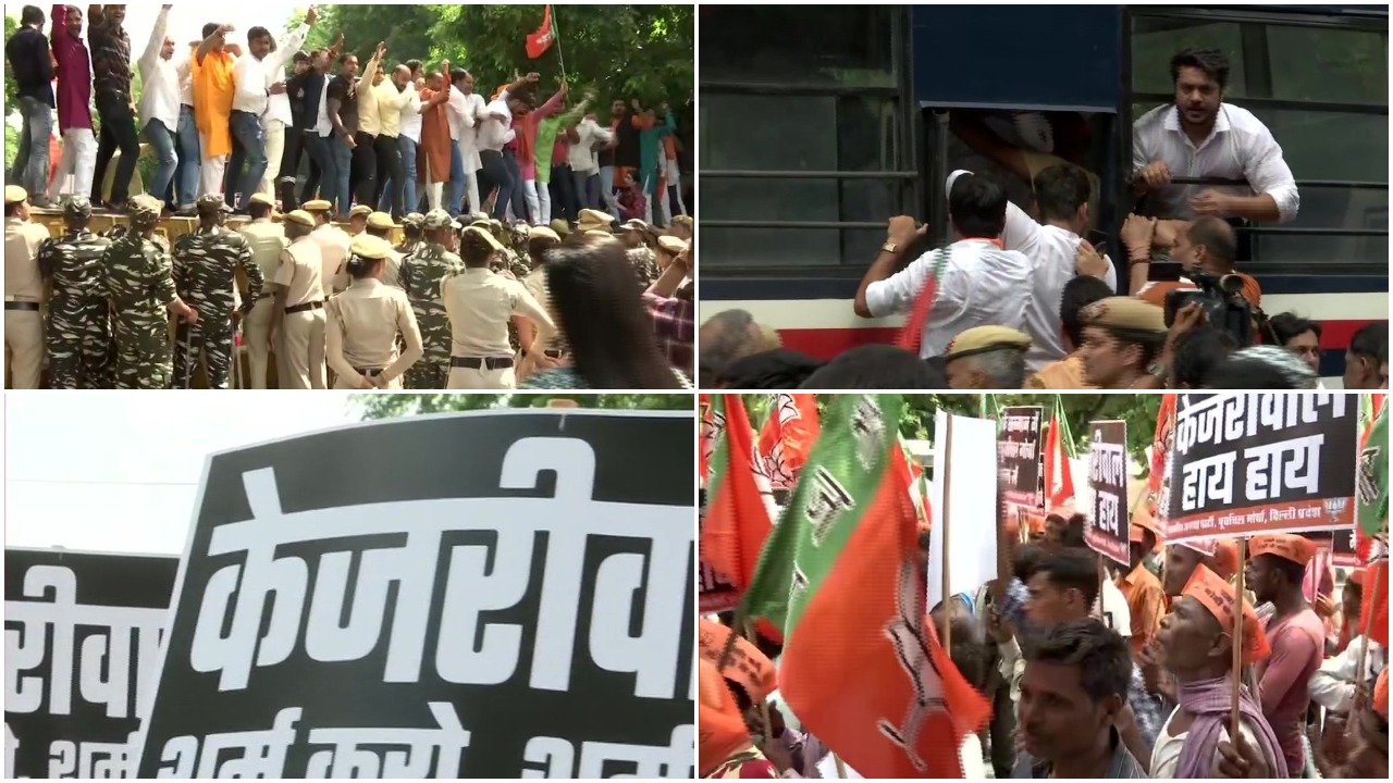 BJP Workers in Delhi protest outside CM Kejriwal’s residence over his NRC remark at Manoj Tiwari