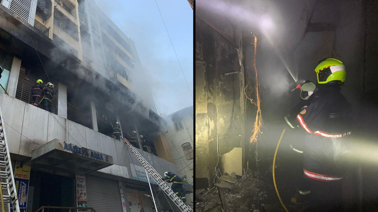 Fire breaks out in a residential building in Mumbai’s Charni Road.