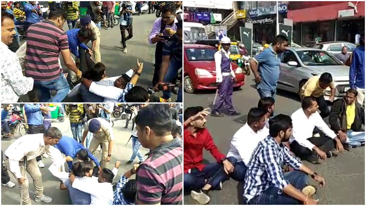 Vadodara youth Congress block traffic over alleged irregularities with the Non-Secretariat Clerks and Office Assistants exam papers