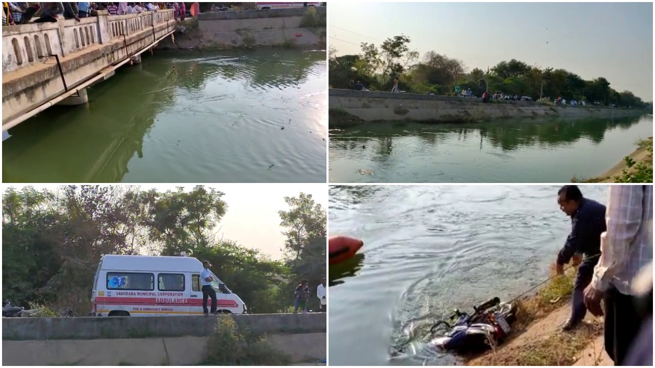 Two youths missing after their bike entered  the main Narmada canal near Sherkhi