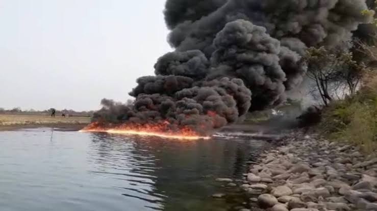 Assam river on fire after alleged oil pipeline explosion