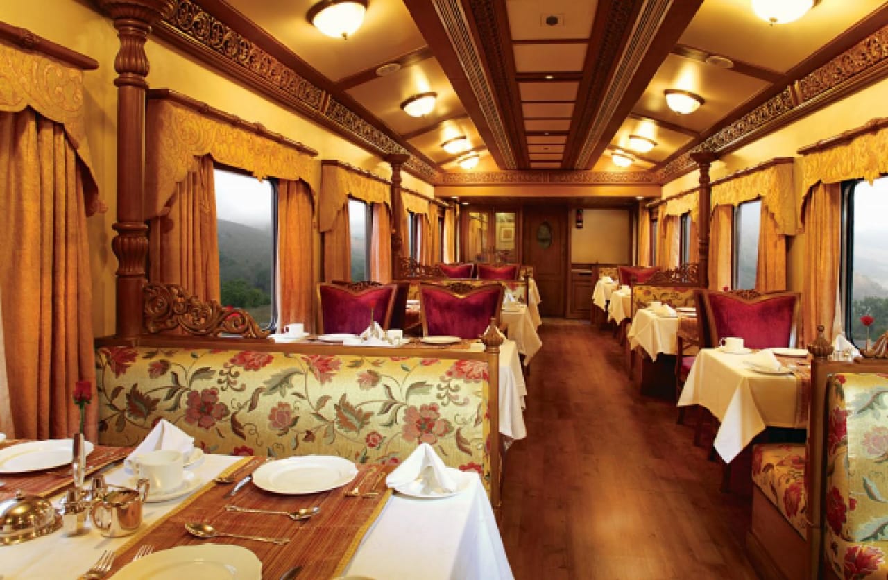 The interior view of the newly refurbished Golden Chariot train.
