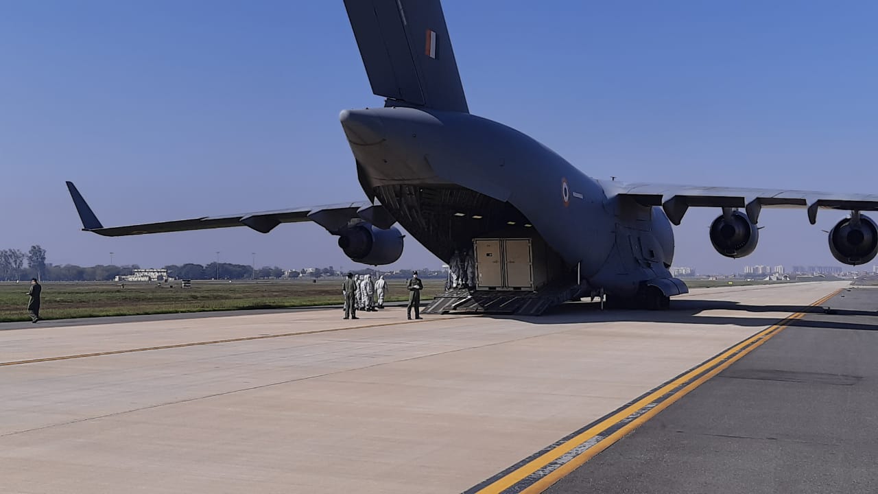 IAF C-17 Globemaster aircraft returned from Iran to Hindan airbase with 58 Indian citizens onboard